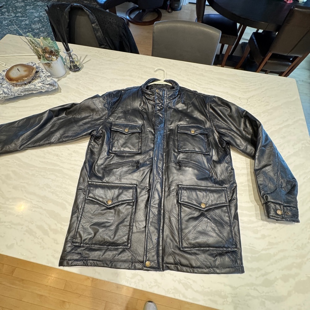 Vintage Black Patchwork Leather Utility Jacket Si… - image 6